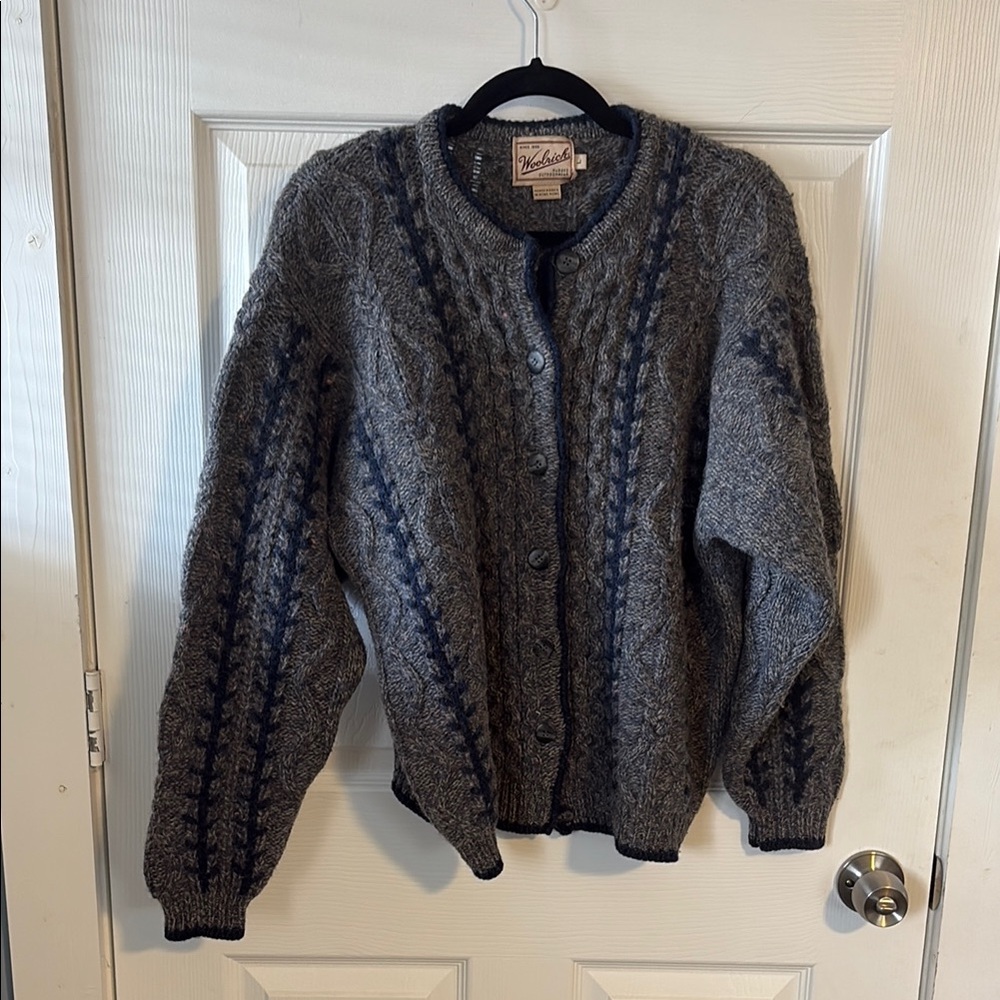 Gray and Blue Vintage Woolrich Cardigan Sweater